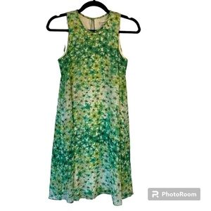 Calvin Klein sleeveless‎ Chiffon Dress, A-line, green white floral swing size 2